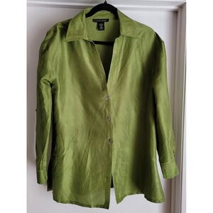 Vintage SILKLAND Women Blouse Size M Green Silk Top Relaxed Fit